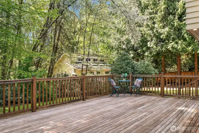 Ipe wood deck spans the whole length of the home