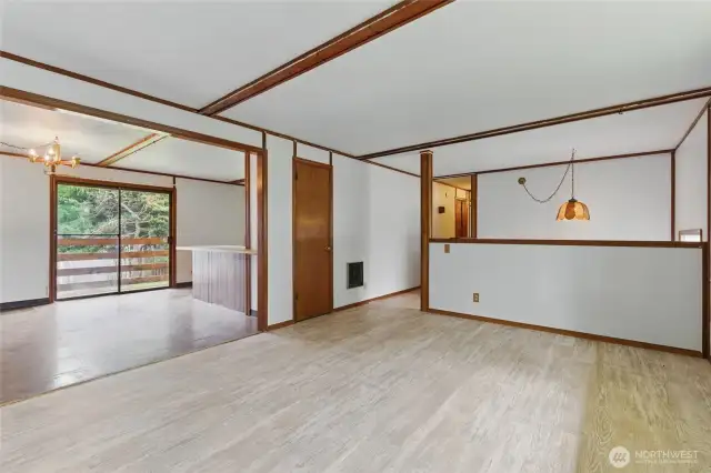 Entryway into spacious living room and dining room