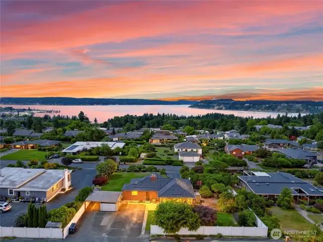 Twilight at the property from overhead