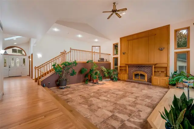 Landing outside of Primary bedroom overlooking the great room and views of islands and sound.