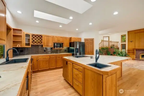 Warm cabinets with updated appliances.