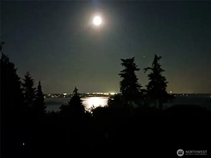 View at night of the moonlight on the water