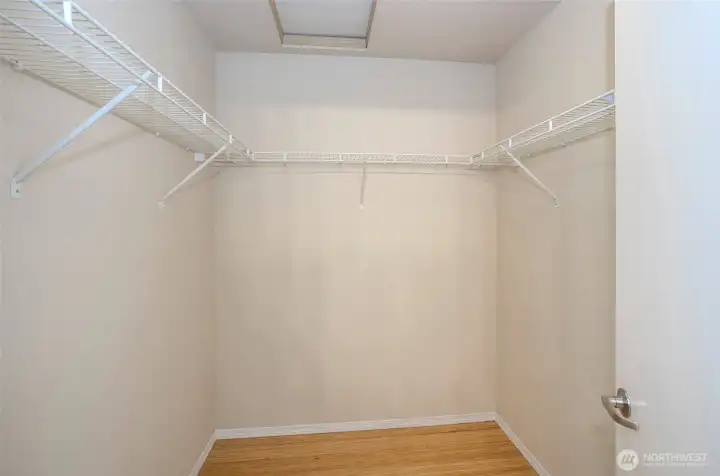 Spacious walk-in closet conveniently located within the primary suite.