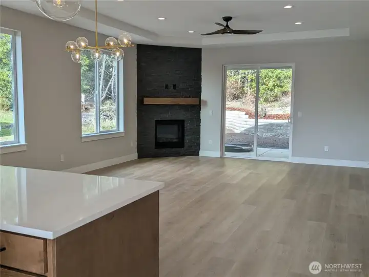 Great Room opens up into Dining and Living Space, propane fireplace