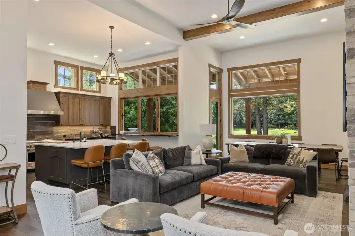 Vaulted ceilings in Great Room/Kitchen/Dining Area