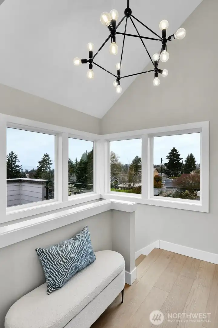 Upstairs landing-- great spot for a desk. The view from these windows is incredible