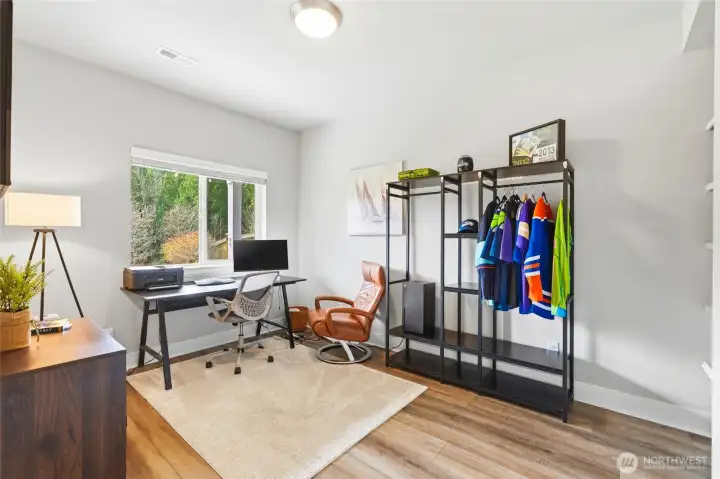 basement level bedroom currently being used as a home office