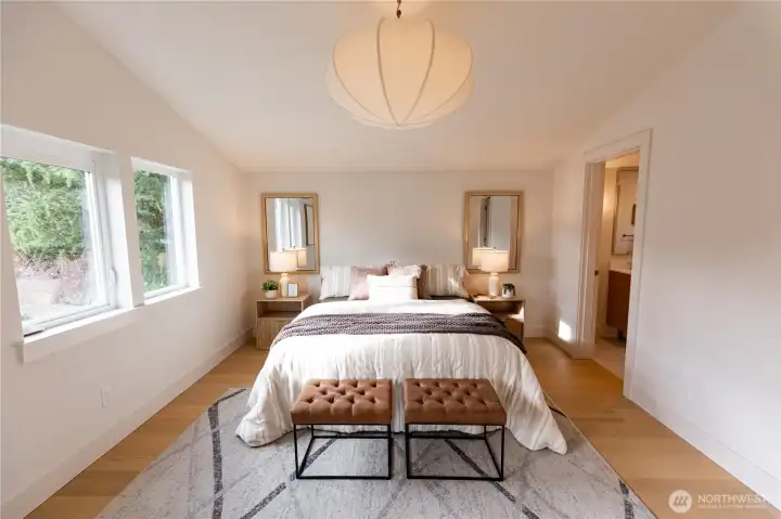 Primary suite with high ceilings