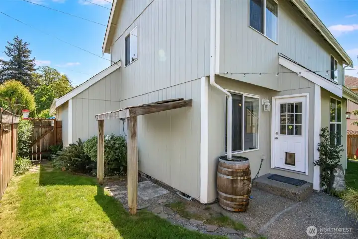 Exterior with walk through locking gate