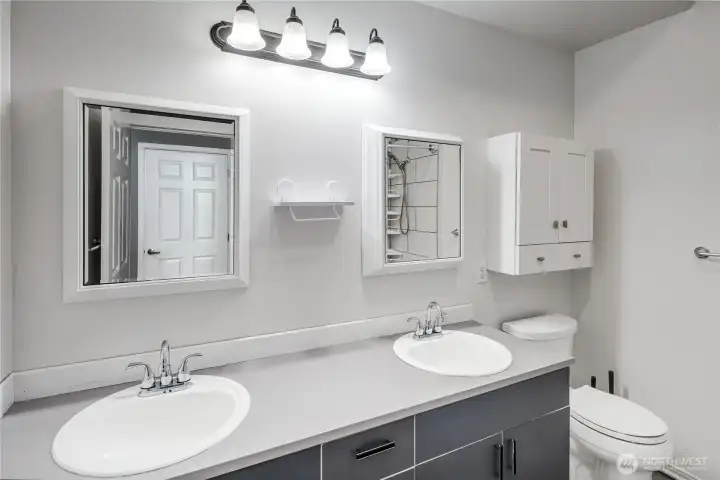 Double sink vanity in Primary Bathroom.