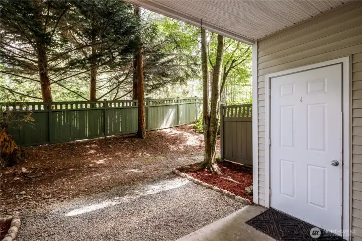 Patio with Storage room right outside living area.