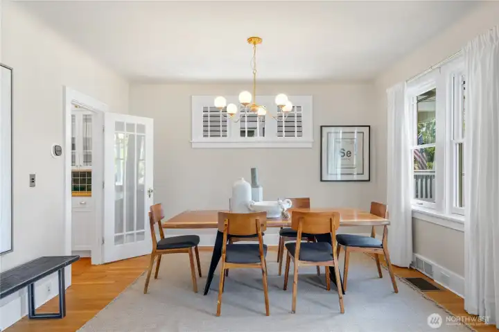 Huge dining area with custom lighting