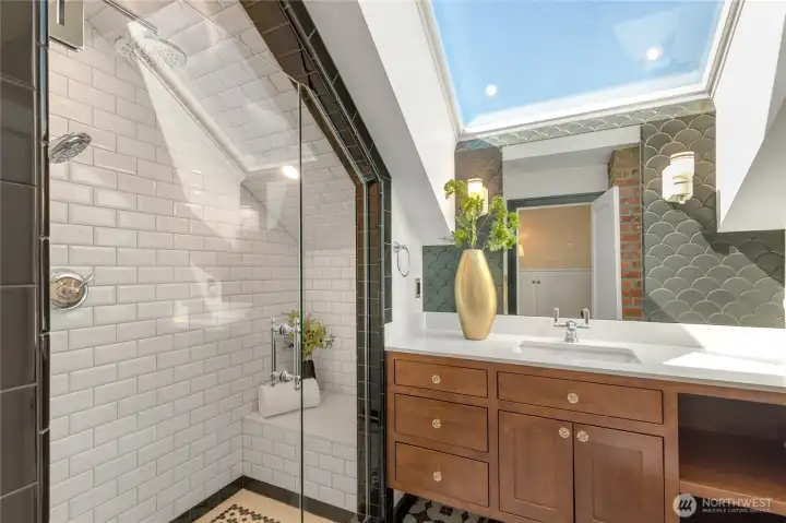Top floor bathroom with amazing light and walk-in shower