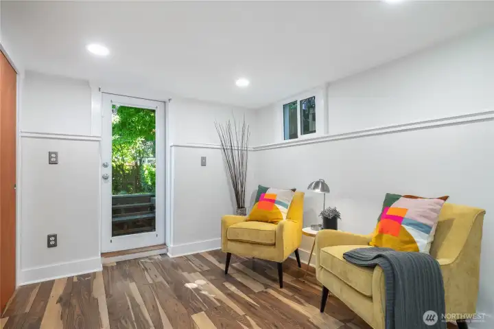 Basement 2 of 2 bedrooms with direct access to fully fenced backyard