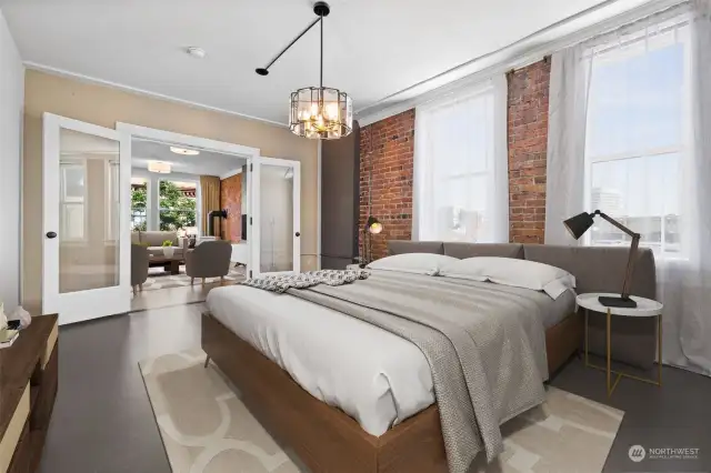 Another option for furniture placement in the bedroom is shown here. This room is the most spacious bedroom you are likely to find in a condo.