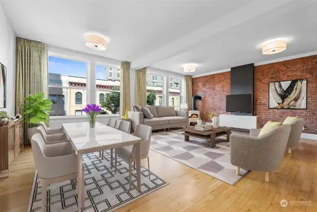 If entertaining is a big part of your lifestyle, here is the living room shown with a dining table.