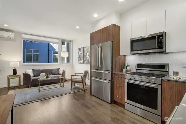 Easy flow between kitchen and living space.