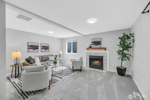 Family room with gas fireplace.