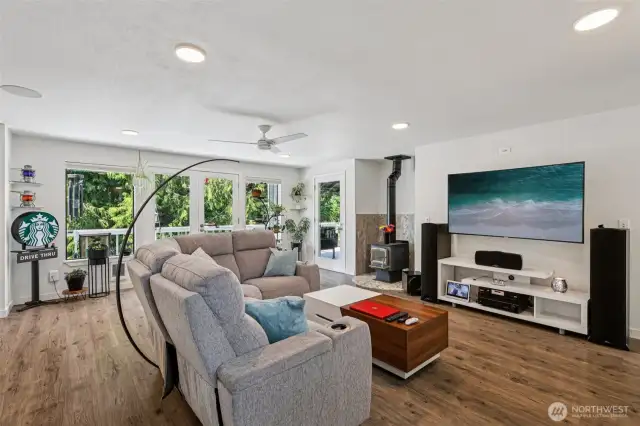 Living room looking out to private greenery