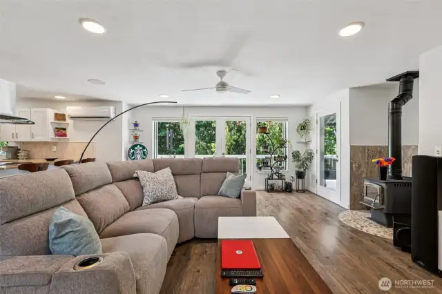 Living room looking out to private greenery