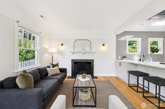 Wood burning fireplace in the living room