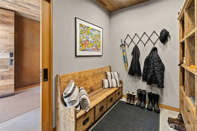 Radiant-heated concrete floors in the storm entry and mudroom