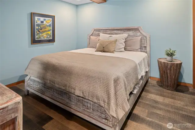 The guest house bedroom with views to the front of the property.