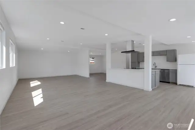 Great room, kitchen, and dining room.