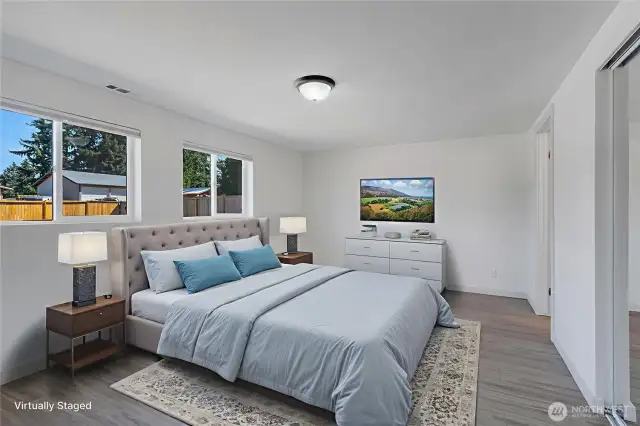 Virtually staged primary bedroom.