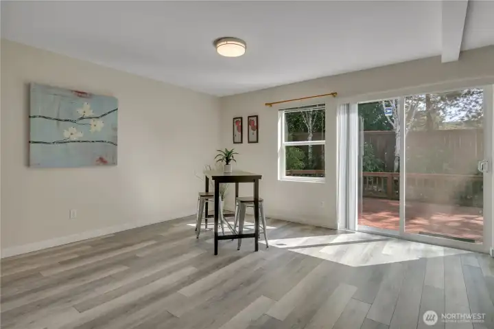 Dining area fits any size table.