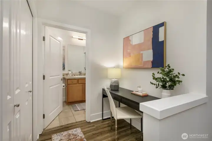 Perfect place for a home work station. Lots of ways to be creative here with all this wall space to design a super efficient layout.