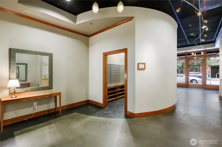 Secure building with package and mail delivery.