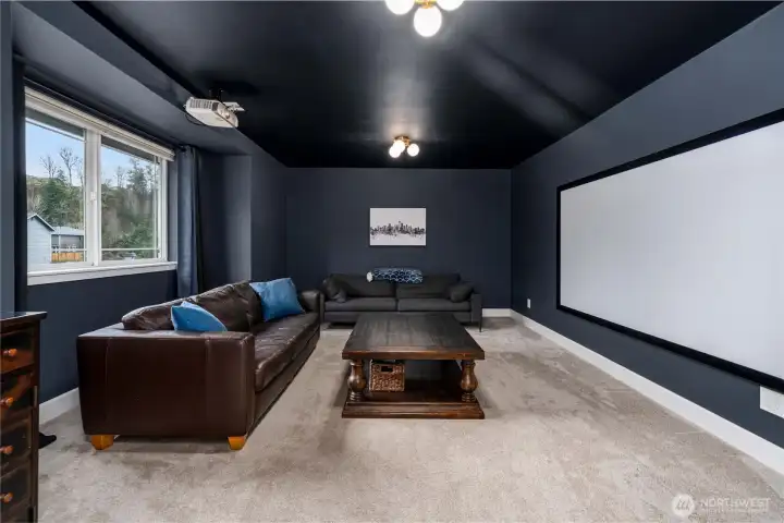 Media room (5th bedroom) next to stair landing. Screen and projector will stay with home.