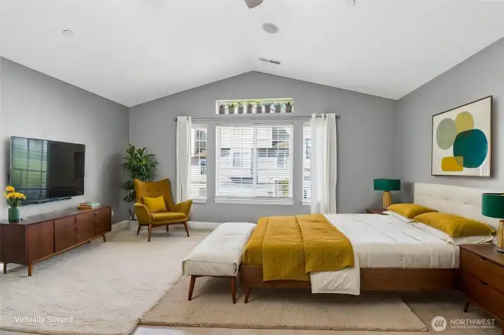 Virtually staged primary bedroom