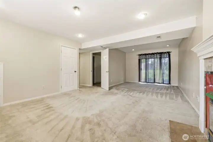 Family room with slider to backyard