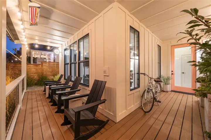 Infratec® timed heater, outdoor Sonos® speakers, and the best place to watch the sunrise with your coffee is right in these chairs.