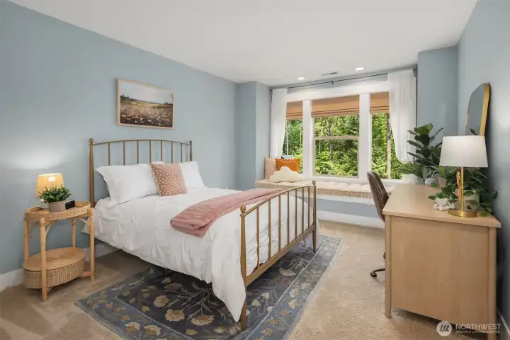 Second upstairs bedroom with a window seat and extra storage, and sharing a jack-n-jill bathroom. Second upstairs bedroom with a window seat and extra storage, and sharing a jack-n-jill bathroom.