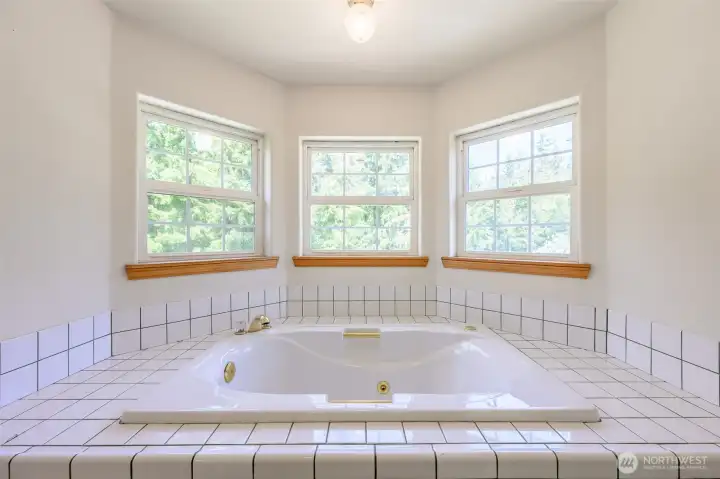 Primary jetted tub. Primary jetted tub.
