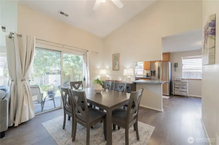 Ceiling fan and sliders keep you cool in the summer.