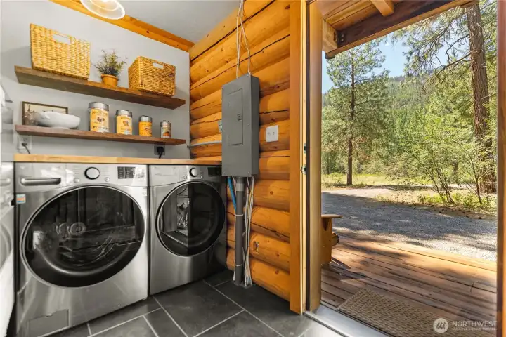 Laundry room with direct outdoor access.