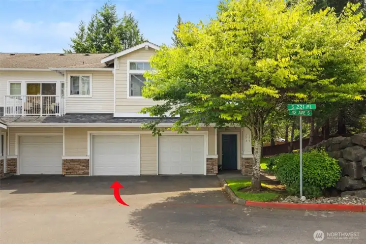 Middle garage is attached to the unit and all yours. Walk behind unit 204, to unit 104.