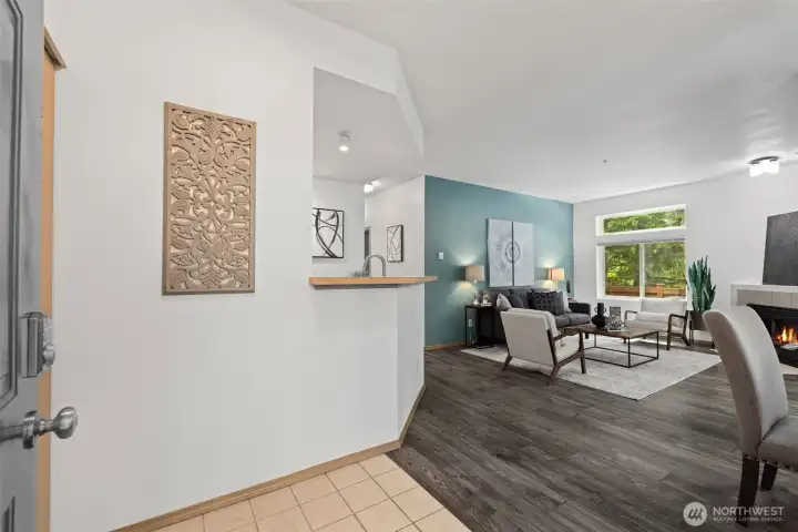 As you walk in, your kitchen, dining area and living area.