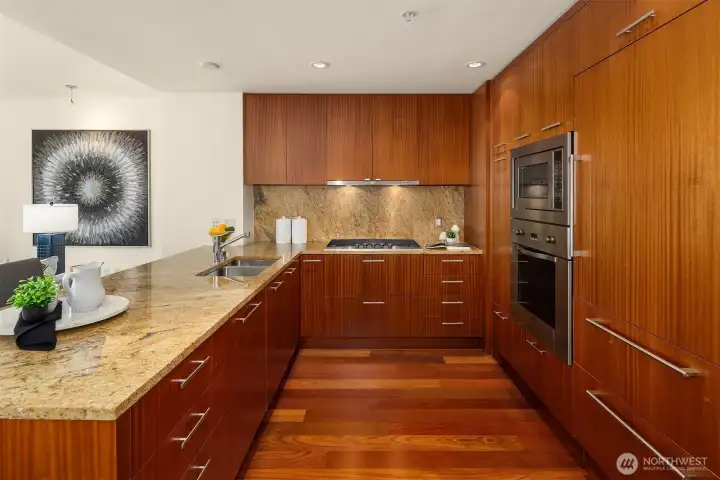 Another view of this chef-inspired kitchen, featuring rich Sapele cabinetry. Another view of this chef-inspired kitchen, featuring rich Sapele cabinetry.