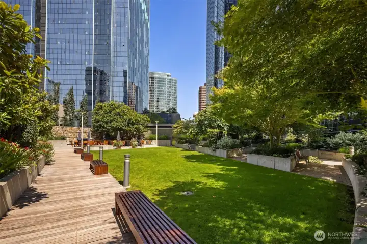 Another look at the park-like green space, offering a peaceful lawn residents can enjoy just steps from home. Another look at the park-like green space, offering a peaceful lawn residents can enjoy just steps from home.