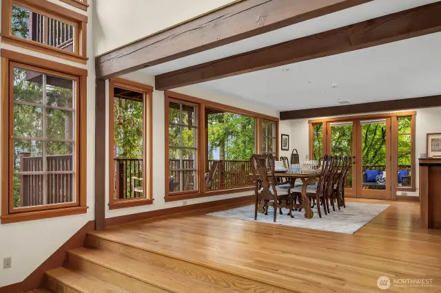 Dining Room with East facing windows which overlooks covered sitting deck