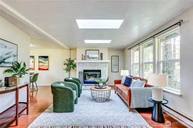 Cozy living room for entertaining, with great natural light.