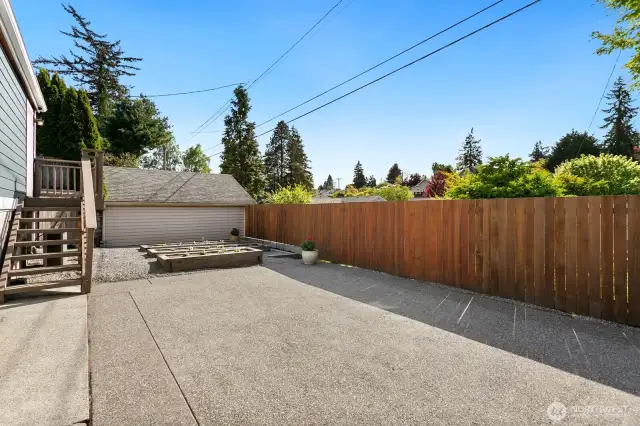 Backyard patio and garden.
