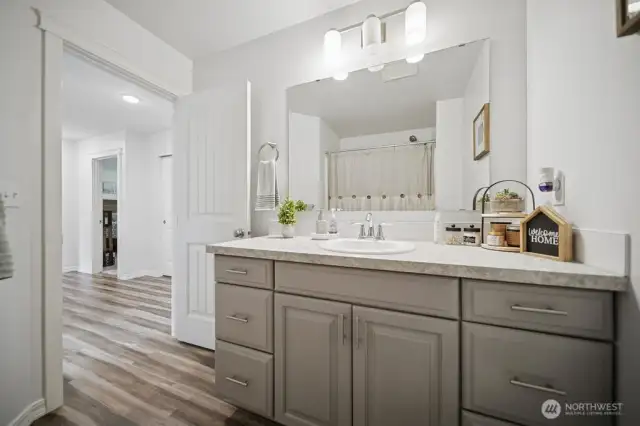 Bathroom with shower and tub.