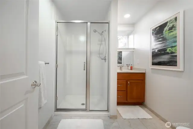Lower level three-quarter bath.