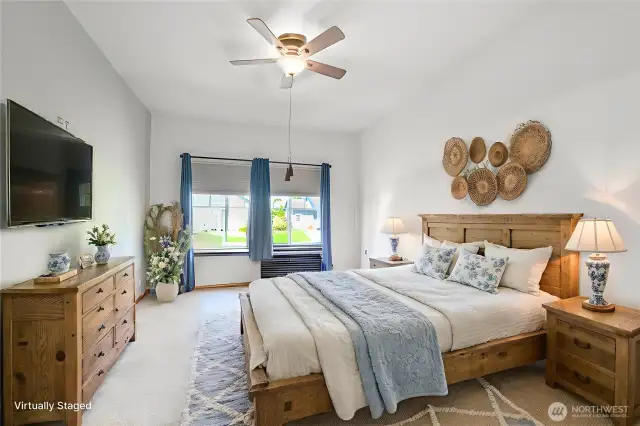 Virtually staged primary bedroom